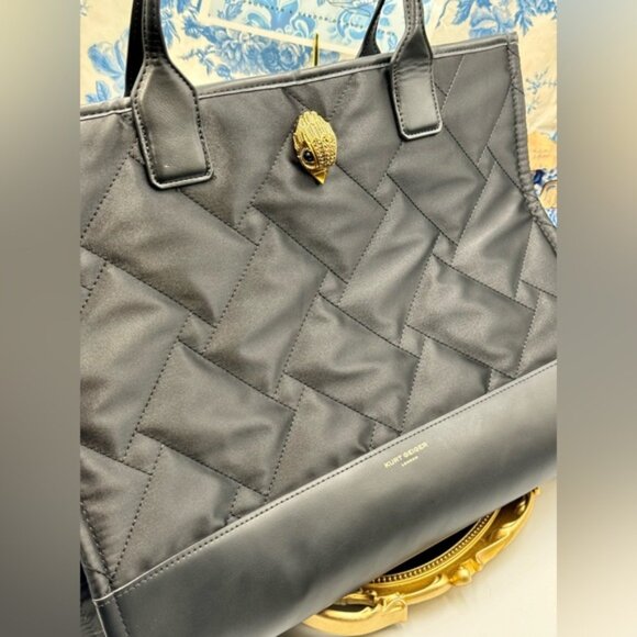🆕 KURT GEIGER LONDON 🧿 NWOT L Recycled Drench Shopper Tote Bag, Black & Gold - Picture 3 of 16